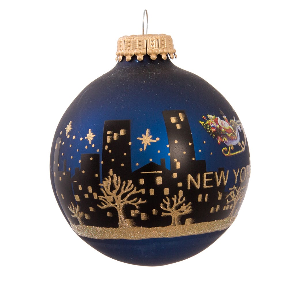 Kurt Adler 60MM NY Santa Skyline Hand Painted Glass Ball Ornament